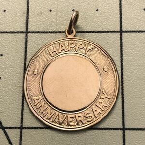 Vintage‎ Elco 12K GF Gold Filled Circle Pendant Happy Anniversary 1" Diameter